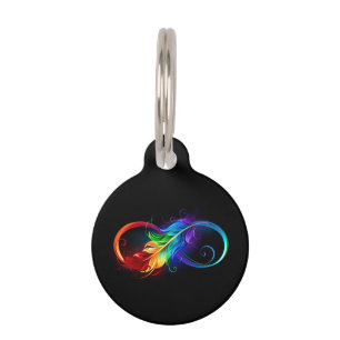 Placa Para Mascotas Símbolo infinito con plumas arcoiris