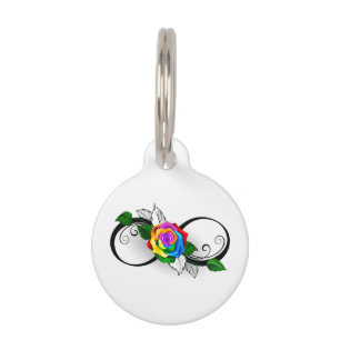 Placa Para Mascotas Símbolo infinito con Rosa arcoiris