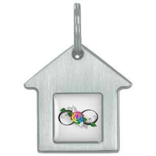 Placa Para Mascotas Símbolo infinito con Rosa arcoiris