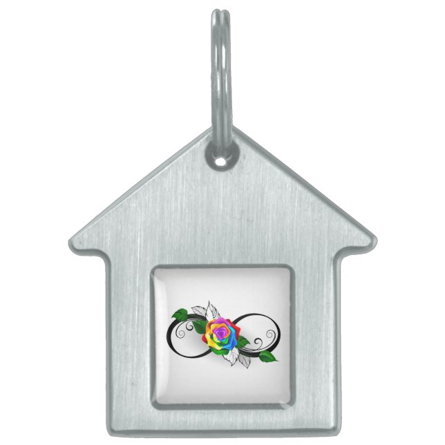 Placa Para Mascotas Símbolo infinito con Rosa arcoiris (Frente)