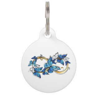 Placa Para Mascotas Símbolo infinito de mariposas Morpho azules