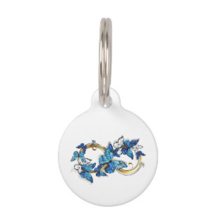 Placa Para Mascotas Símbolo infinito de mariposas Morpho azules