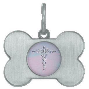Placa Para Mascotas Símbolo médico del Caduceo plateado Decoración de