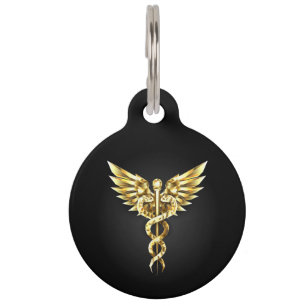 Placa Para Mascotas Símbolo poligonal de oro Caduceus