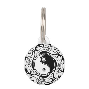 Placa Para Mascotas Símbolo Yin & Yang estilo Tatuaje blanco y negro