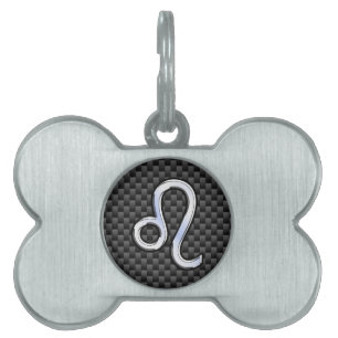 Placa Para Mascotas Símbolo Zodiac León Plata Fibra de Carbono Carbón