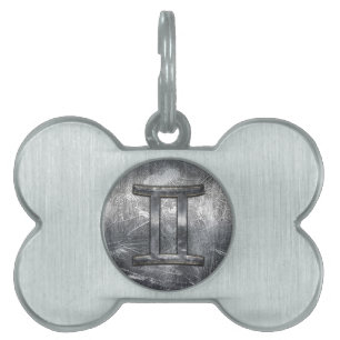 Placa Para Mascotas Símbolo zodiaco géminis en estilo angustiado