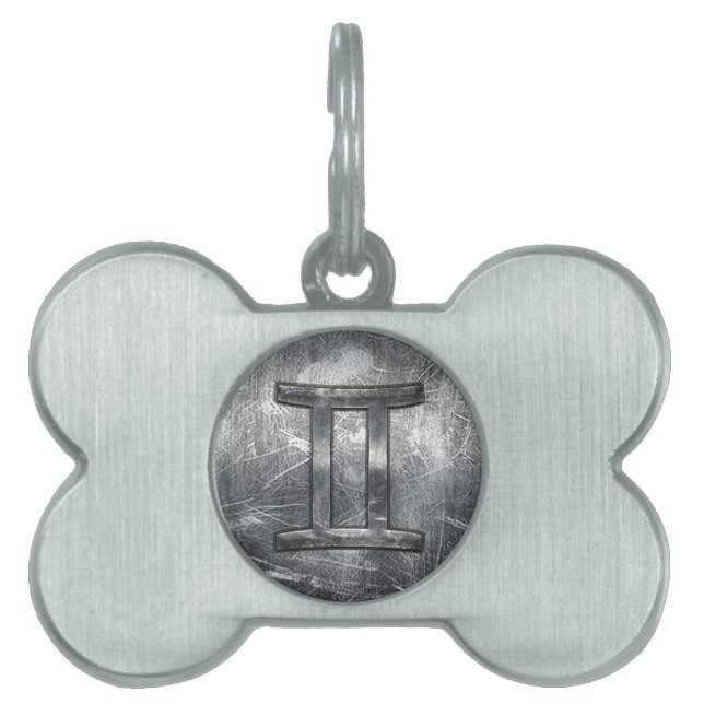 Placa Para Mascotas Símbolo zodiaco géminis en estilo angustiado (Frente)