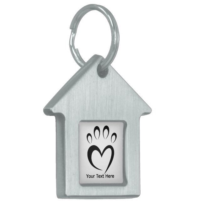 Placa Para Mascotas Simple Black & White House Shape Personalized (Frente Izquierda)