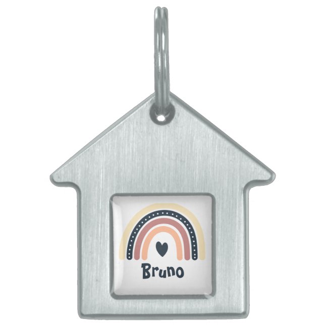 PLACA PARA MASCOTAS SIMPLE ELEGANTE TONO MARRÓN ARCOÍRIS BOHO (Frente)