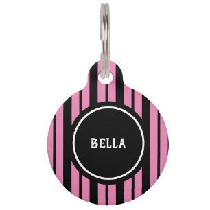 Placa Para Mascotas Simple Girona Hot Pink Black Stripes Personalizado