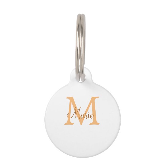 Placa Para Mascotas simple minimal add name monogram orange brown  thr (Anverso)