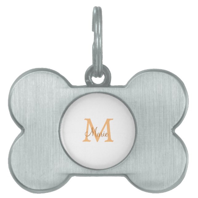Placa Para Mascotas simple minimal add name monogram orange brown  thr (Frente)