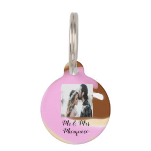 Placa Para Mascotas simple minimal add your name photo pink yellow bro