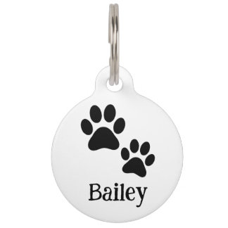 Placa Para Mascotas Simple Pata de Mascota Negra (Bailey)