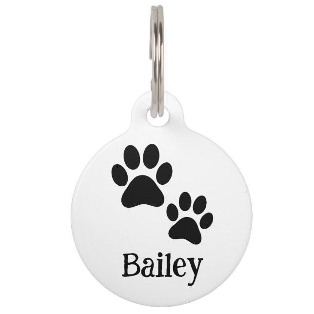 Placa Para Mascotas Simple Pata de Mascota Negra (Bailey) (Anverso)