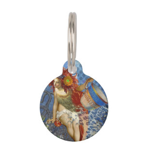 Placa Para Mascotas Sirena Acuario Arte Gótico Azul