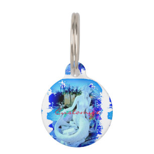 Placa Para Mascotas Sirena blanca sentada Thunder_Cove