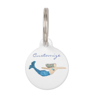 Placa Para Mascotas Sirena de cola azul nadando Thunder_Cove