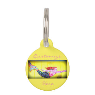 Placa Para Mascotas sirena de mosaico subacuático rosa