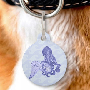Placa Para Mascotas Sirena sentada azul