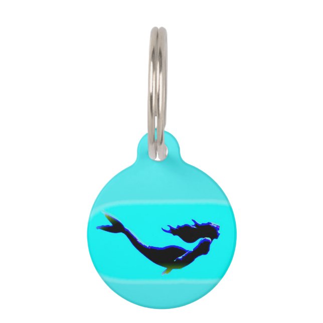 Placa Para Mascotas sirena subacuática negra (Anverso)