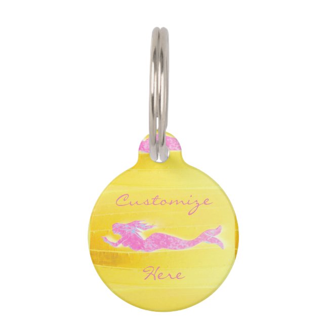 Placa Para Mascotas sirena submarina rosa (Anverso)