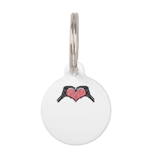 Placa Para Mascotas Skeleton Hand Heart Rótulo Día de San Valentín Cla (Anverso)
