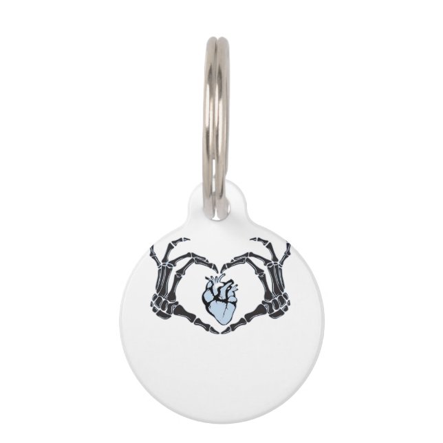 Placa Para Mascotas Skeleton Heart Hands Classic Design para Halloween (Anverso)