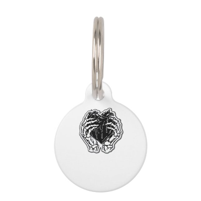 Placa Para Mascotas Skeleton Heart Hands Funny (Anverso)