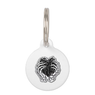 Placa Para Mascotas Skeleton Heart Hands Funny