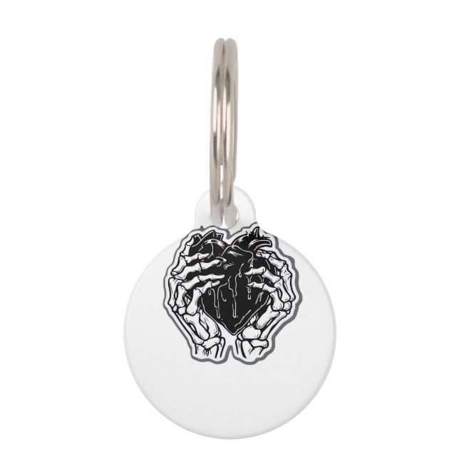 Placa Para Mascotas Skeleton Heart Hands Funny (Anverso)