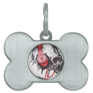 Placa Para Mascotas Skull con diseño de audífonos