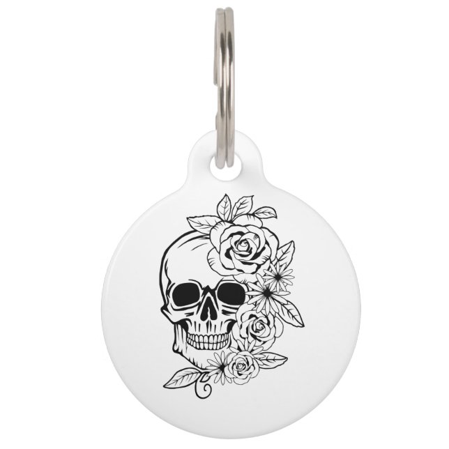 Placa Para Mascotas Skull Floral Art