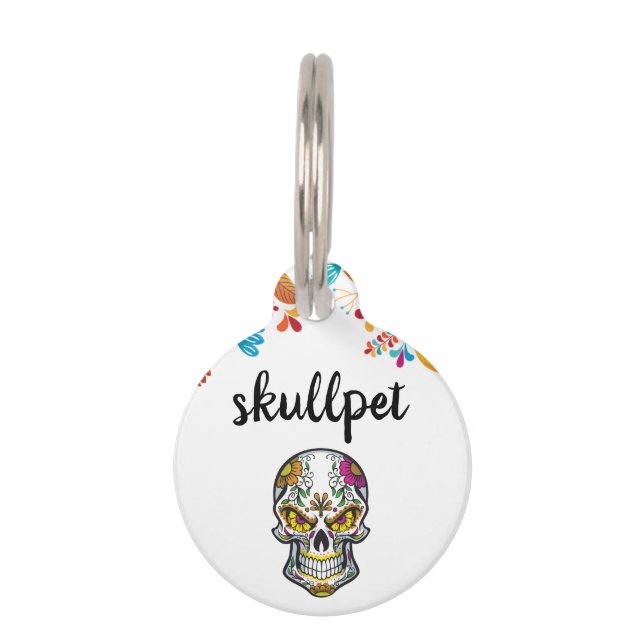Placa Para Mascotas Skull Tattoo Floral Gothic (Anverso)