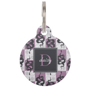 Placa Para Mascotas Snakes Sun Moon Check Monograma Personaliza el ros