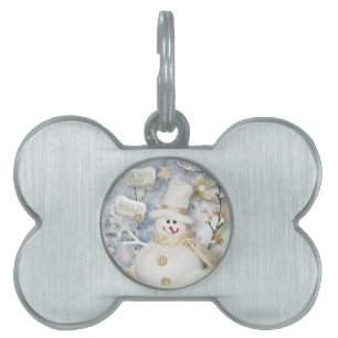 Placa Para Mascotas Snowman de invierno frío