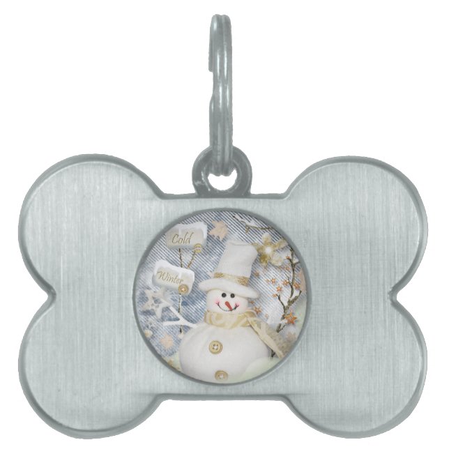 Placa Para Mascotas Snowman de invierno frío (Frente)