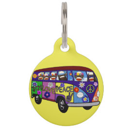 Placa Para Mascotas Sock Monkey Peace Bus Pet i.d. tag