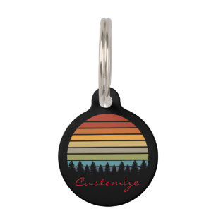 Placa Para Mascotas Sol multicolor a rayas con árboles Thunder_Cove