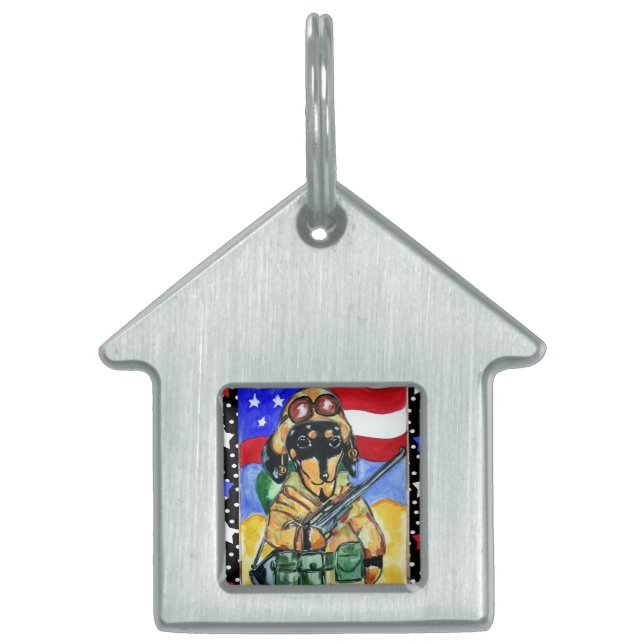 Placa Para Mascotas Soldado Dachshund (Frente)