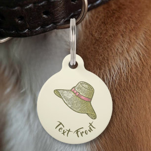 Placa Para Mascotas Sombrero de paja amarillo dibujado a mano