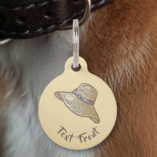 Placa Para Mascotas Sombrero de paja beige dibujado a mano