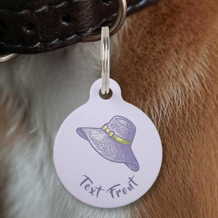 Placa Para Mascotas Sombrero de paja de lavanda dibujado a mano