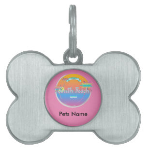 Placa Para Mascotas South Beach, Miami, Florida con palmeras