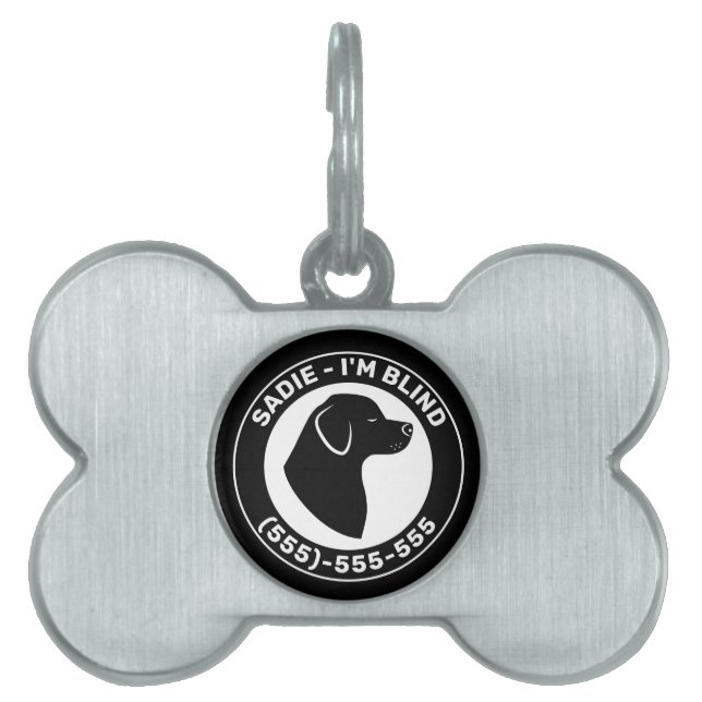 Placa Para Mascotas Soy ciego - Silhouette de perro negro con ojos cer (Frente)