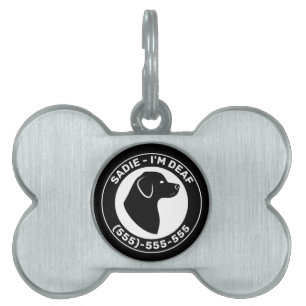 Placa Para Mascotas Soy Sordo - Silueta de Perro Negro con Orejas Colg