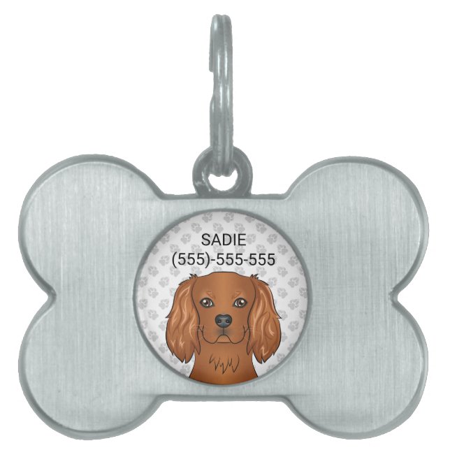 Placa Para Mascotas Spaniel de Cavalier King Charles rubí & Texto (Frente)