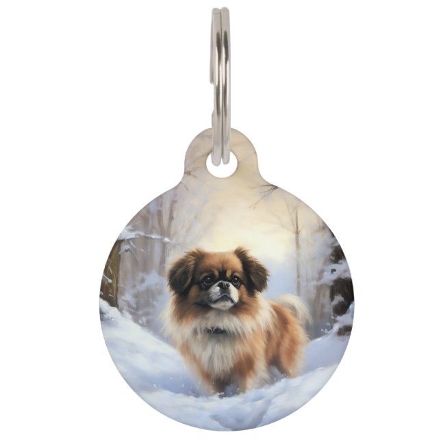 Placa Para Mascotas Spaniel Tibetano Deja que nieve Navidad (Anverso)