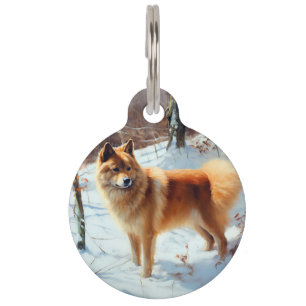 Placa Para Mascotas Spitz Finlandés Deja que nieve Navidad